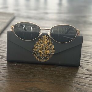 Gold Frame Oval Sunglasses with Black Lenses - Unbranded